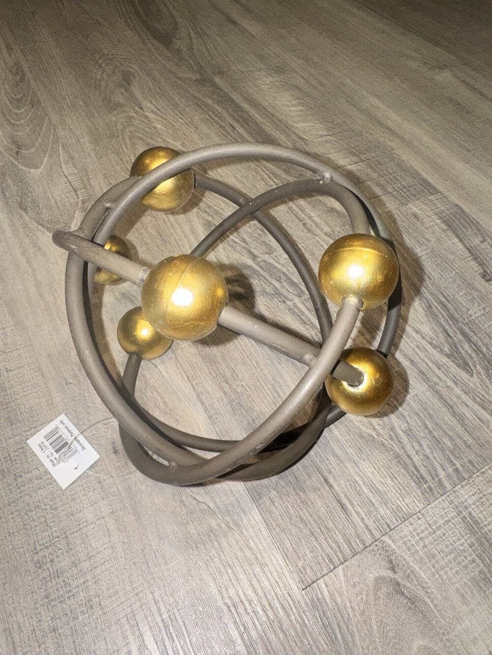 Modern Decorative Orb Sculpture Gray Gold Metal Sphere Table Decor 8”